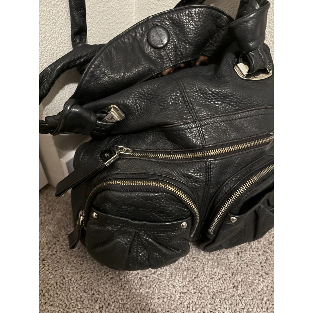 B. Makowsky Black Pebbled Leather Multi Pocket Hobo Bag Y2K Boho Shoulder Purse - Picture 3 of 9